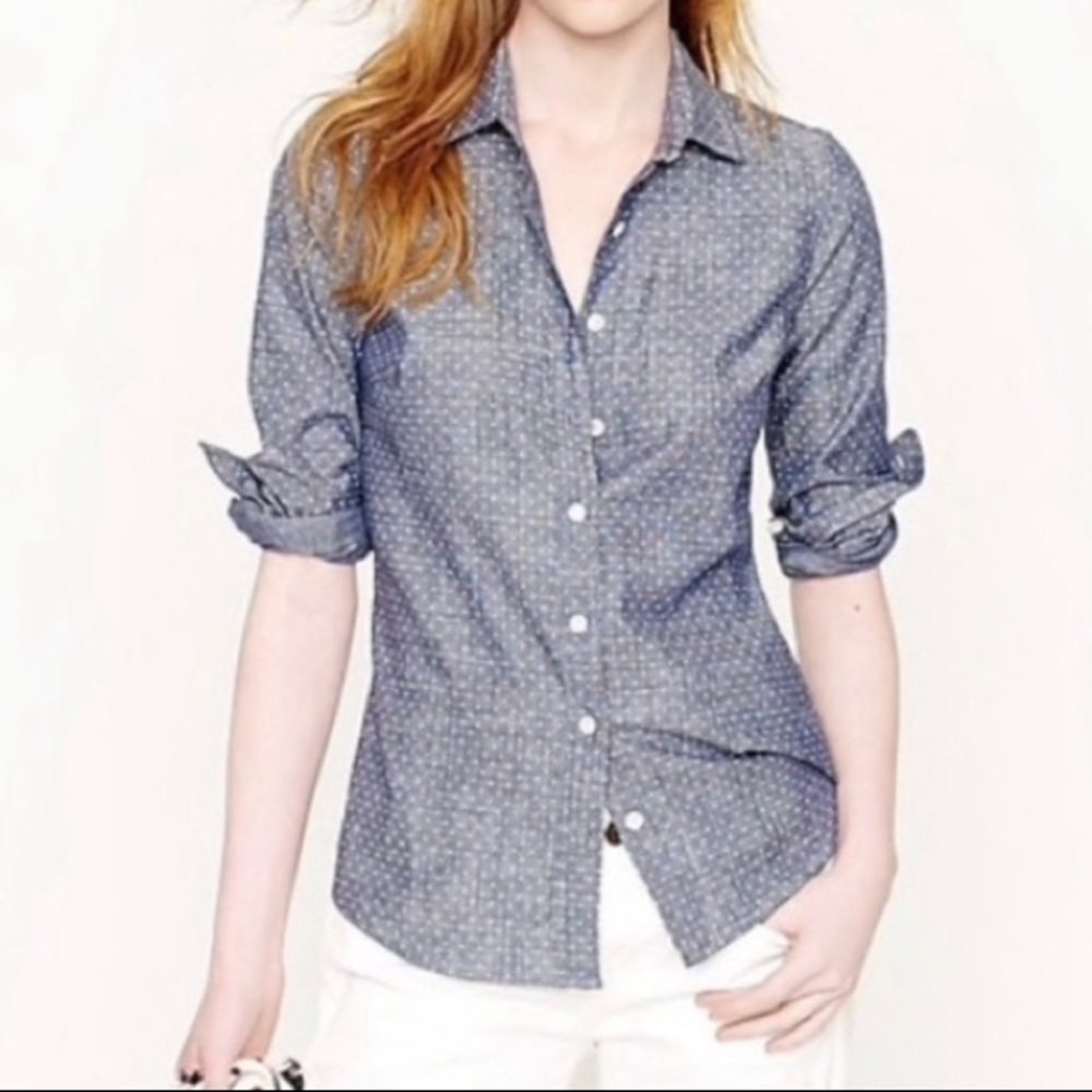 J Crew polka dot chambray button down